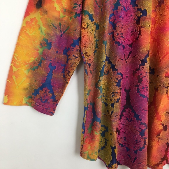 Calessa Women’s Tunic Top Size 1X Colorful Embroidered Wearable Art Tie Dye Mesh - Picture 4 of 13